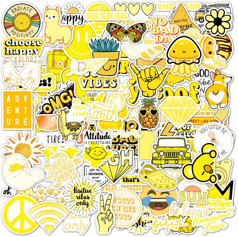 100 Pack Yellow Vsco Stickers I Cute yellow Stickers Etsy