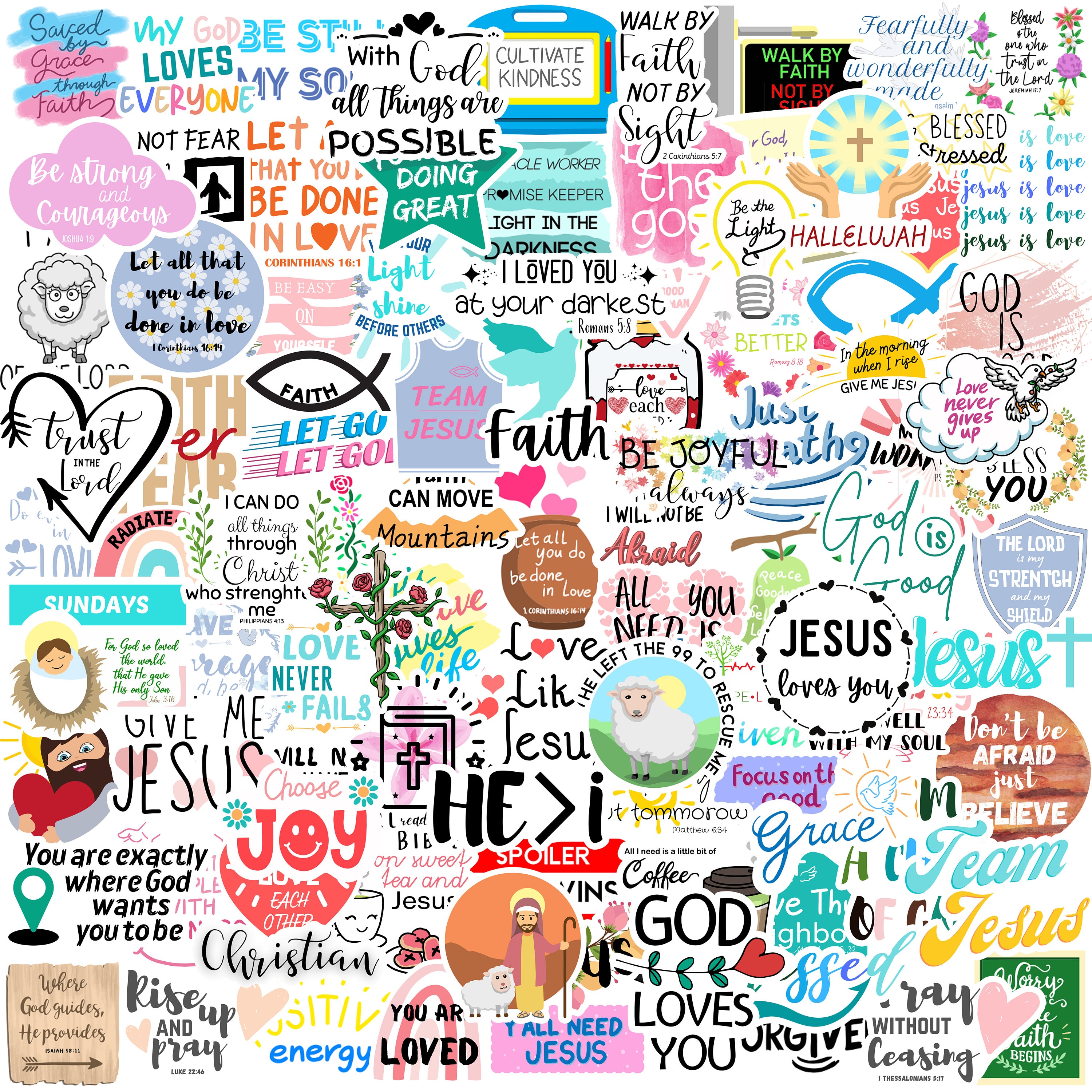 100PCS Bible Stickers Jesus Stickers,Christian Jesus Scripture  Stickers,Bible Verse Stickers,Bible Journaling Supplies,Christian Stickers  for Water Bottles,Christian Stickers for Adults Decals(Bible Stickers)