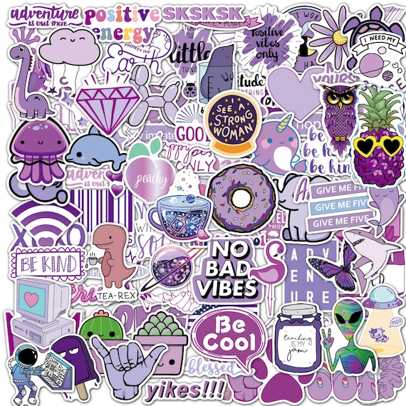 100 Purple Stickers Water Bottle Stickers Pack Vsco Stickers Cute