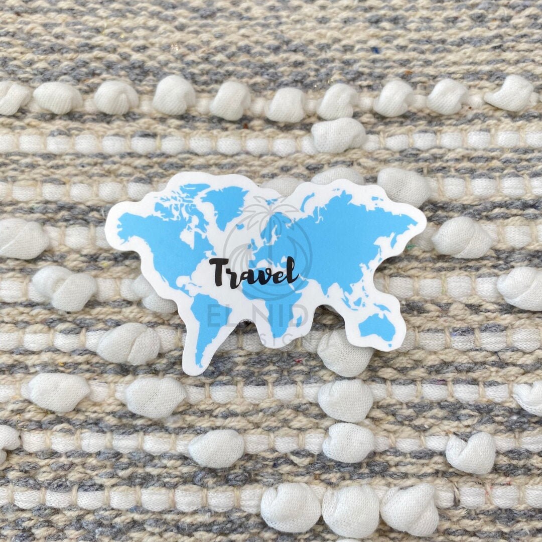 Blue Travel Map Vinyl Sticker, Best Friend Gift, Laptop Decals, Cute ...