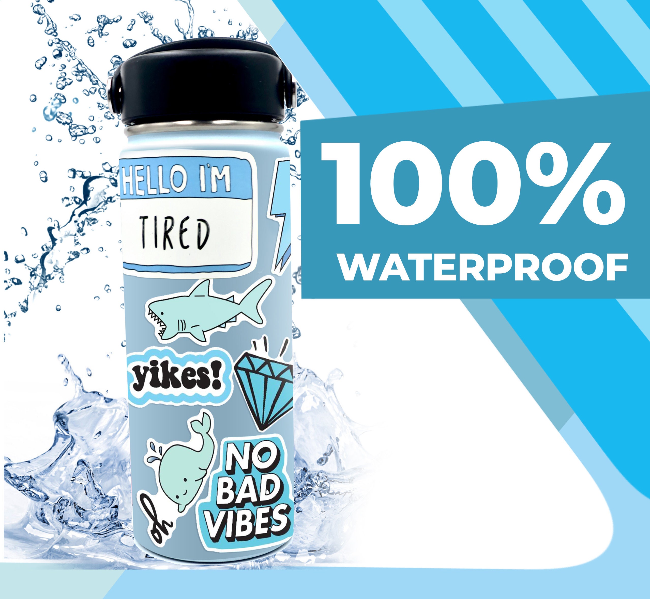 100 Blue Stickers for Water Bottles Pack Vsco Stickers Laptop Etsy