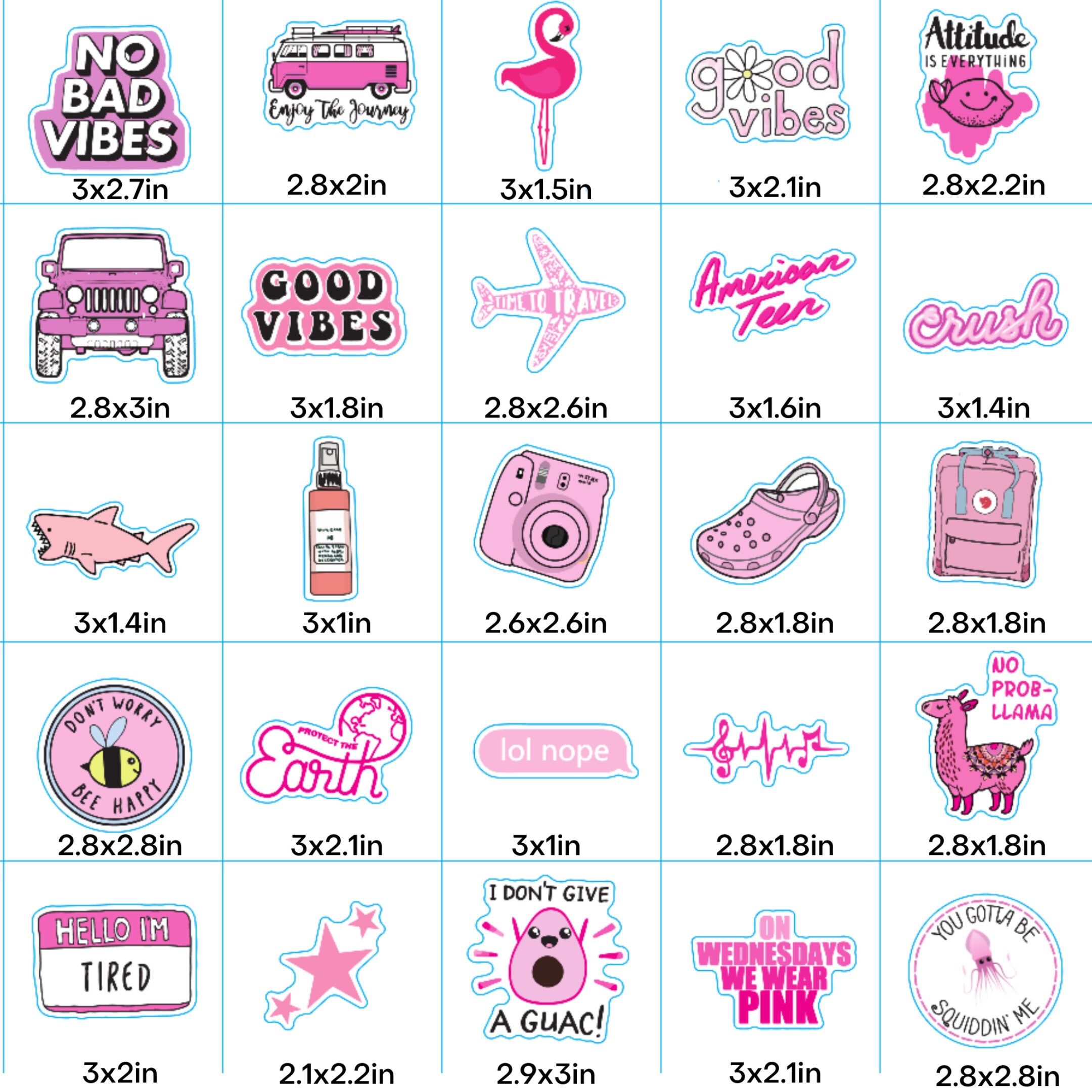 100 PINK Pack Vsco Stickers I Cute Stickers Waterproof 100 Etsy