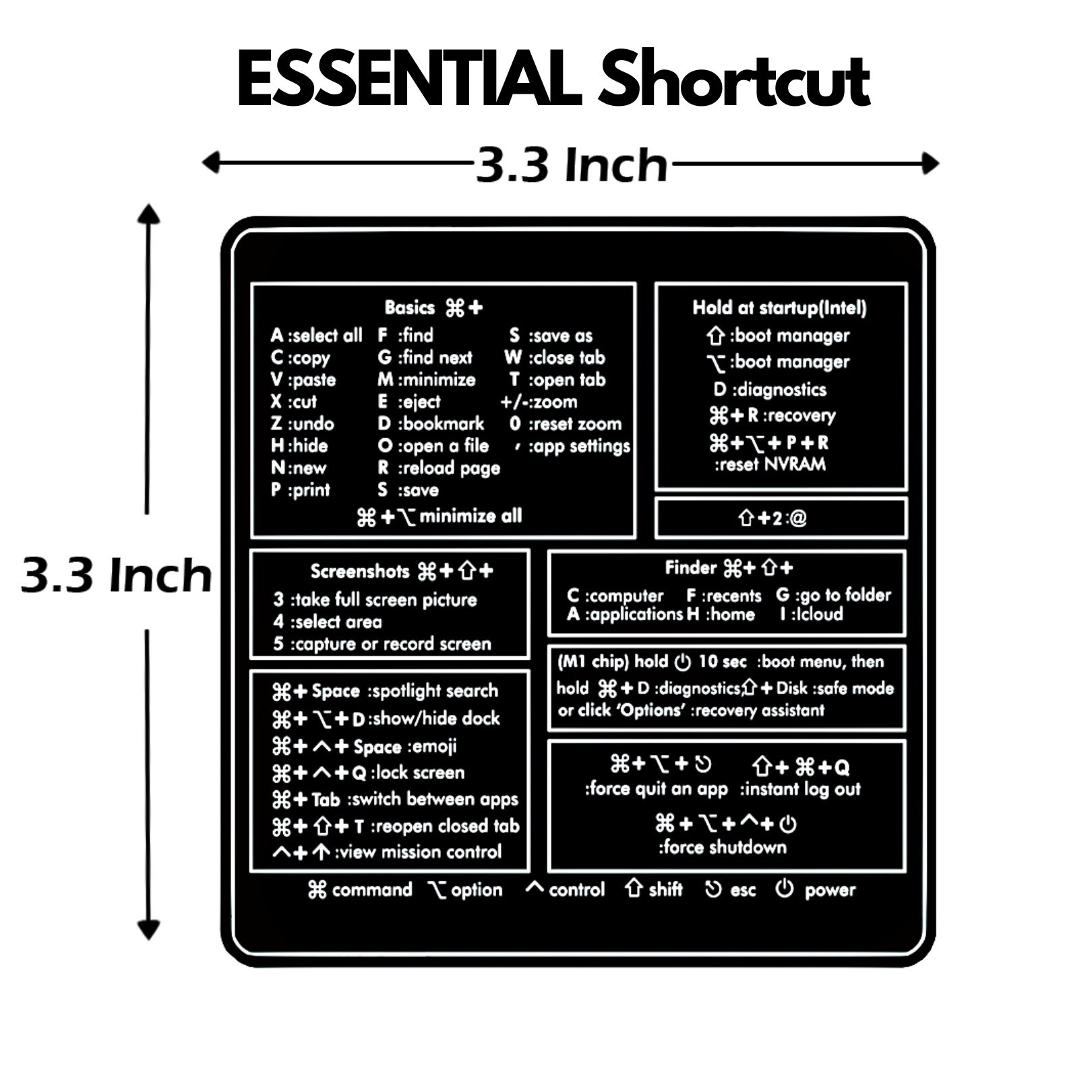 Black Shortcut Sticker 3.3x3.3inch MacBook Pro/air Mac OS Monterey/big ...