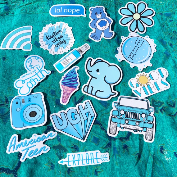 100 Blue Water Bottle Stickers Pack Vsco Stickers, Laptop Cute Stickers  Waterproof Vinyl Stickers, Aesthetic Stickers, Teens Stickers 