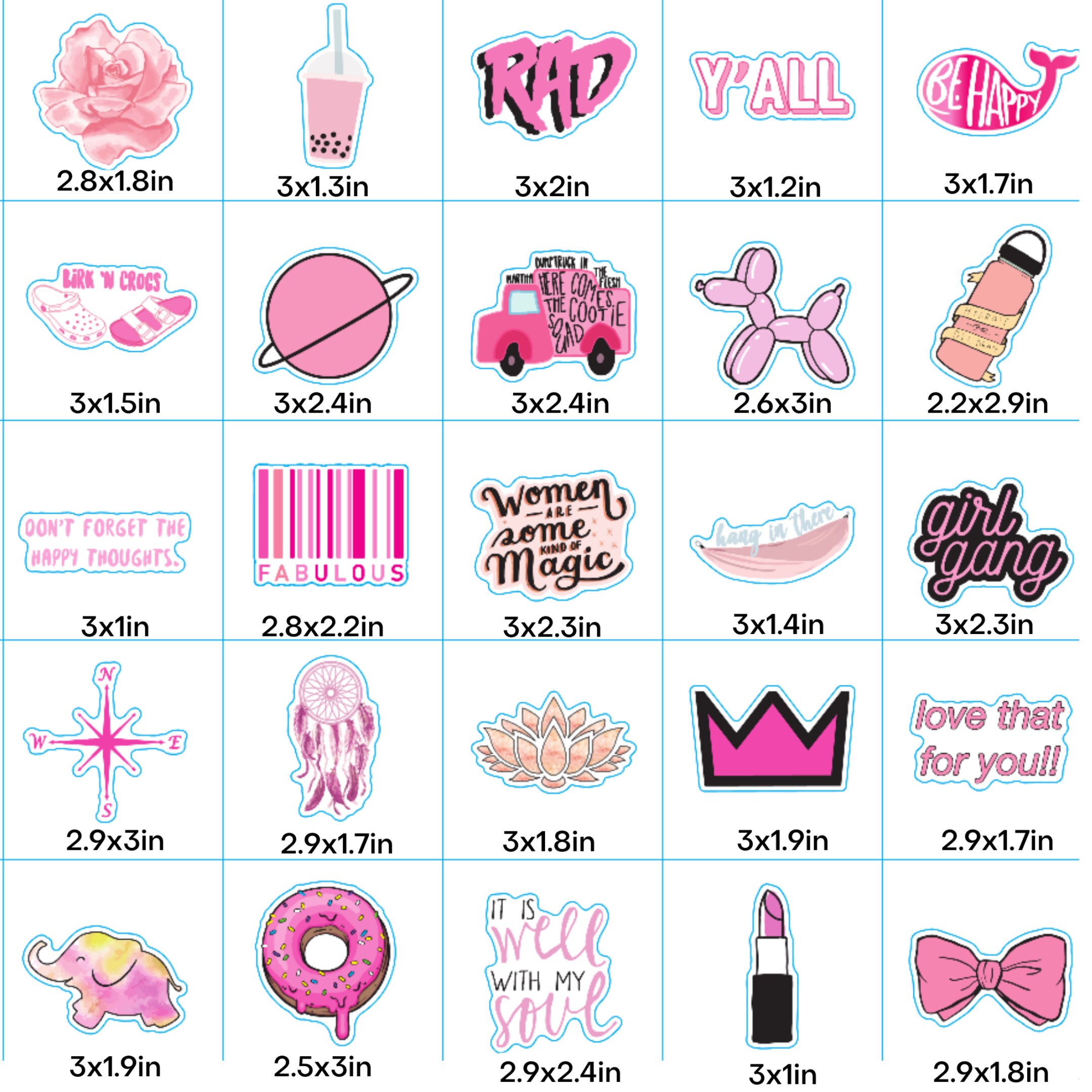 100 pink pack vsco stickers i cute stickers waterproof 100 etsy