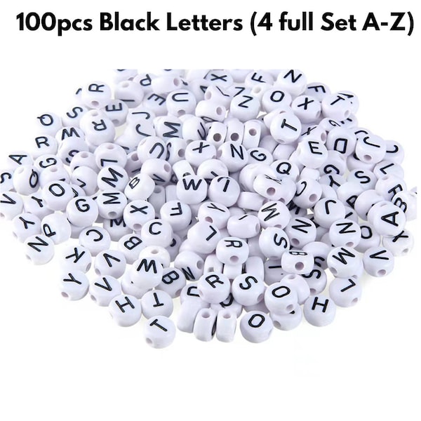 100pcs Black Letters 7mm/0.27in 4 full alphabet A-Z Perfect for Heishi beads clay disc, polymer clay beads, Bracelet Making Kit