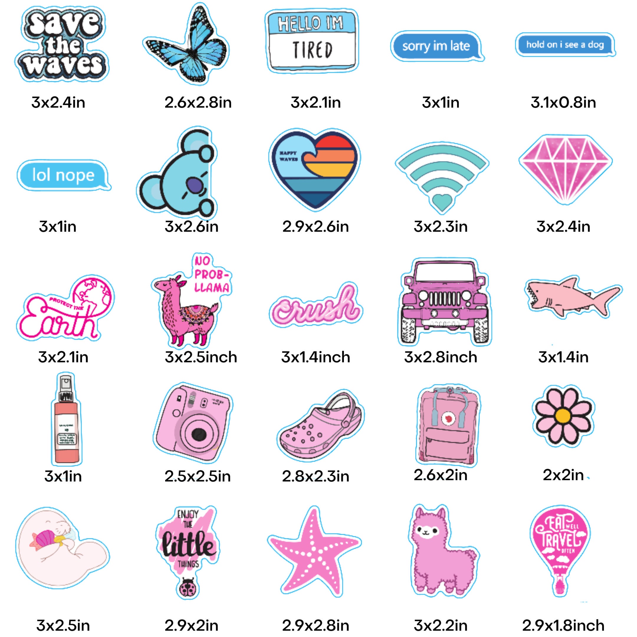 50 Pack Teen Preppy Waterproof Stickers for Water Bottle, Pink Aesthetic  Stickers, Hydro Flask and Laptop Stickers, Teenager Gift 