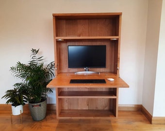 Solid Oak Bureau and Shelves 1m wide