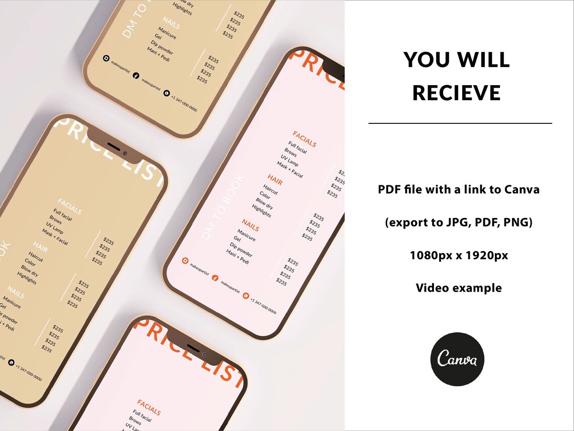 Minimalist Digital Price List Template Instagram Price List IG Stories