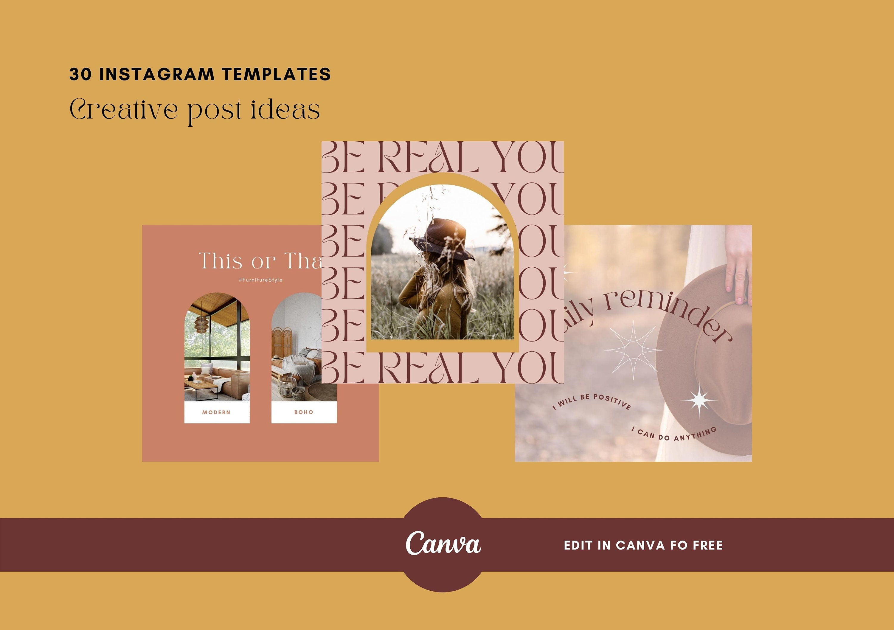 Boho Instagram Post Templates - Boho Templates Social Media - Quotes ...