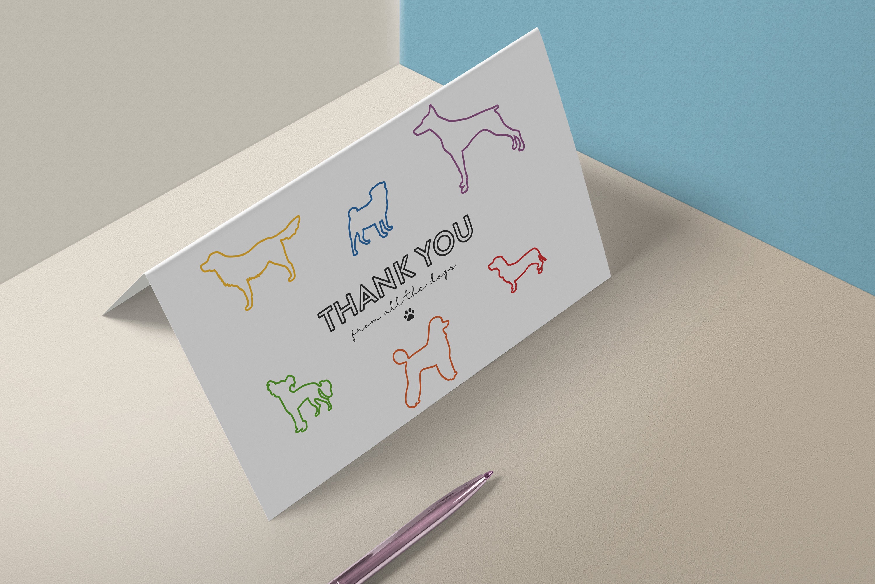 Printable Dog Thank You Card 3 Colors Included - Etsy