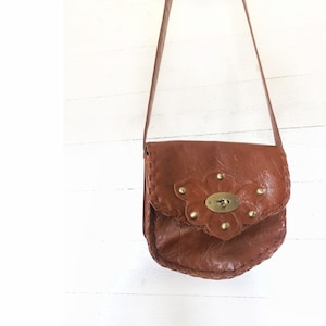 Bolso bandolera vintage de piel para mujer, bolsos de hombro marrones con correa