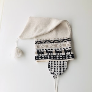 Vintage gebreide shetlandwollenmuts: wintermuts, maat S-M