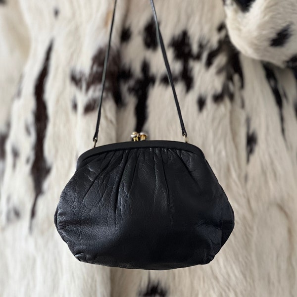 Mini sac à main vintage en cuir noir extra, petit sac à main de théâtre, cadeau pour elle, sac sous les bras avec bandoulière 5 pouces x 7 pouces, 12,5 cm x 17,5 cm