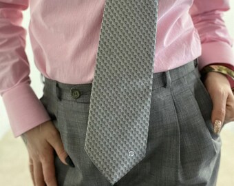 VERSACE vintage necktie silver grey black silk tie, unisex