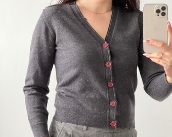 Italian vintage wool grey cardigan long sleeves button up sweater jumper top size S