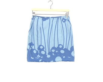 Vintage MARIMEKKO Mini Skirt: Blue Floral Print Cotton