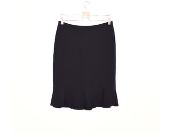 Vintage MARELLA Black Midi Skirt: Ruffle Hem, Made in Italy