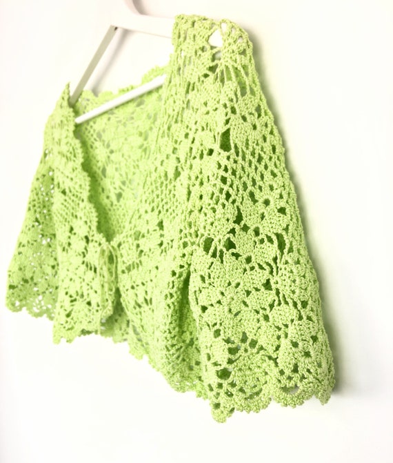 Vintage lace bolero lime green crochet crop top, … - image 2