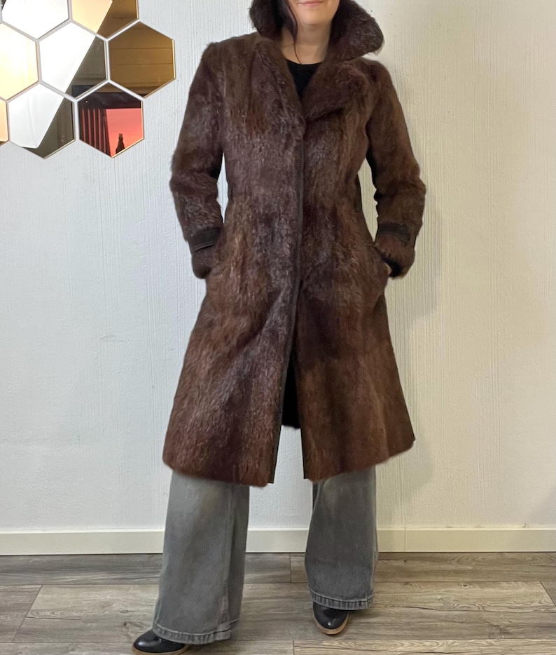 Vintage Norwegian Real Fur Suede Coat: Women's Retro Overcoat (S/M) image 6