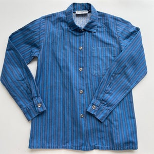 MARIMEKKO vintage kids shirt Jokapoika long sleeve blue purple striped blouse children 8 years, size up to 130 cm