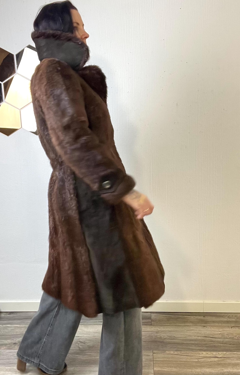 Vintage Norwegian Real Fur Suede Coat: Women's Retro Overcoat (S/M) image 4