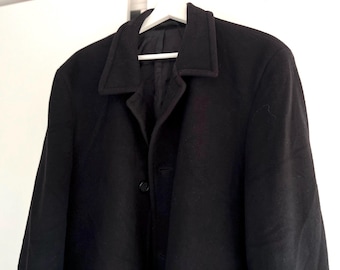 ORATOP vintage coat cashmere wool black single breasted lined overcoat for men, size M