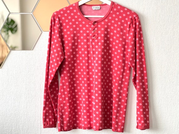 MARIMEKKO vintage top shirt red and pink polka do… - image 4