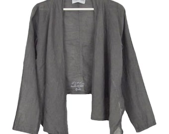 Blazer de lino vintage, chaqueta de verano gris para mujer talla M - L