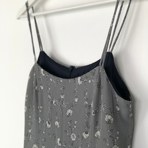 English vintage slip dress grey sleeveless zippered back strap dresses for women size uk 12 eu 40 us 10