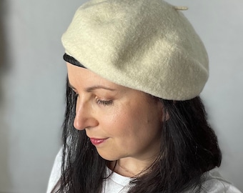 Vintage white wool beret hat for women winter hats artist gifts