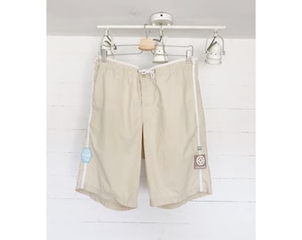 Vintage H2O pantalones cortos para hombre troncos malla forrada pantalones de baño cordón traje de baño tamaño beige grande