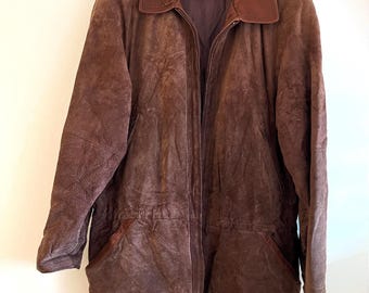Vintage Brown Suede Leather Jacket - Unisex Overcoat - FRIITALA Size M