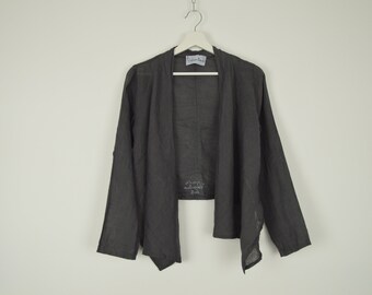 Vintage grey jacket, pure linen blazer for women size m, l