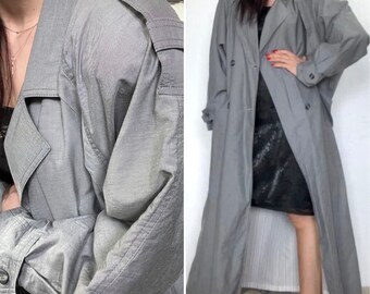 Vintage lined oversized trench thin long lightweight spring coat for women double breasted, pocketed, size 38 m, l, Dixi Coat