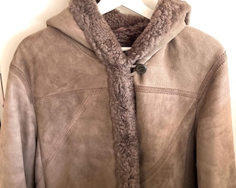 Vintage Sheepskin Suede Winter Coat, Women's Shearling Jacket EU 38, Friitala
