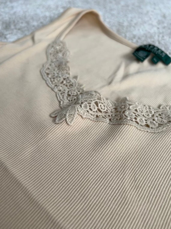 RALPH LAUREN vintage beige cotton lace y2k top li… - image 4