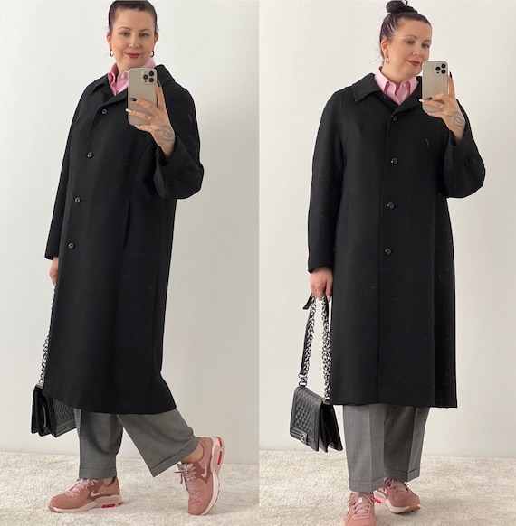 Vintage oversized coat long black pocketed wool o… - image 1