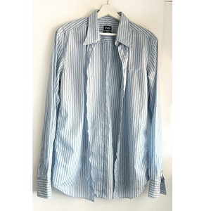 Vintage DOLCE & GABBANA Striped Shirt: Blue Cotton Button-Up, Logo Detail (Medium)