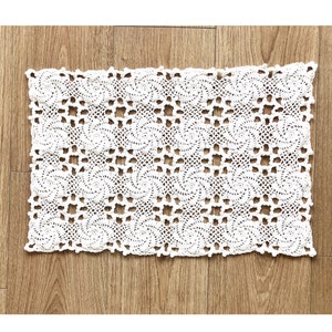 80s vintage small rectangular crocheted white table decor, table cloth, home improvement idea