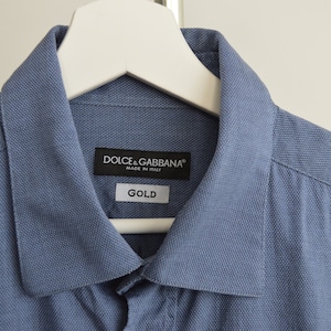 Vintage Dolce & Gabbana Shirt: Blue Cotton Button-Up with Logo, Size L