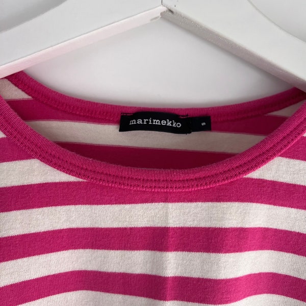 MARIMEKKO vintage pink white striped short sleeves top shirt size oversized S, M unisex