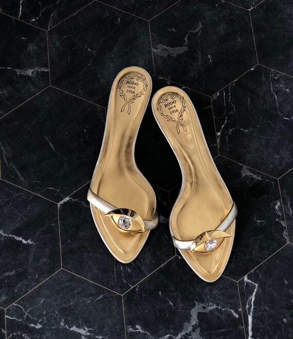 RODO Vintage Heel Flip Flops Shoes Vintage Gold Eye Crystals - Etsy