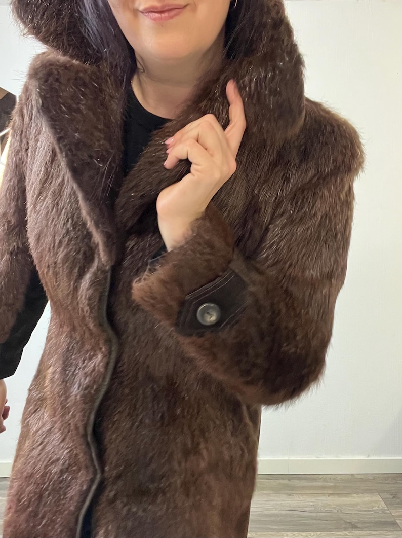 Vintage Norwegian Real Fur Suede Coat: Women's Retro Overcoat (S/M) image 1