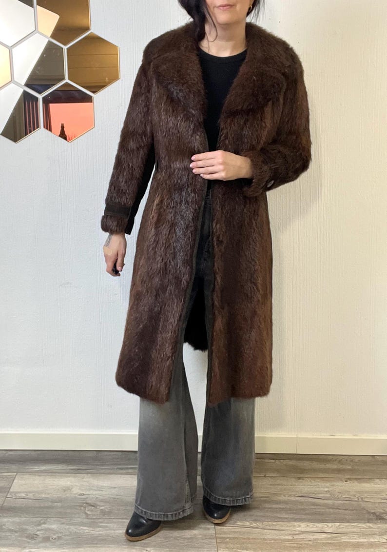 Vintage Norwegian Real Fur Suede Coat: Women's Retro Overcoat (S/M) image 5