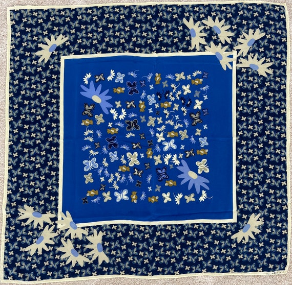 MARJA KURKI vintage silk scarf for women blue beig