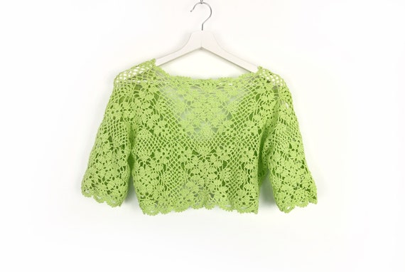 Vintage lace bolero lime green crochet crop top, … - image 3