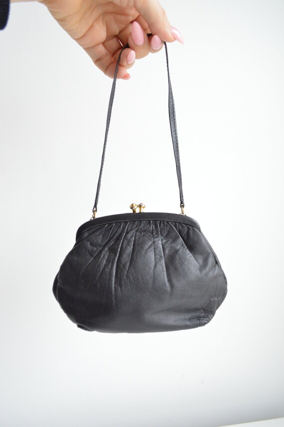 Vintage Extra Mini Black Leather Handbag Small Theatre Purse
