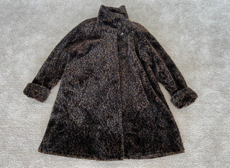 Vintage Leopard Print Coat Faux Fur Winter Size F 42 E 44 - Etsy New