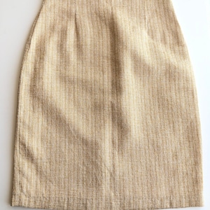 French vintage skirt knee length golden pencil lined back split for women size s